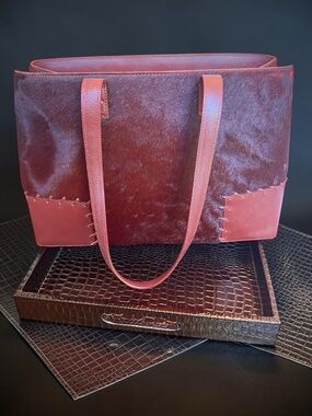 Cole Haan RARE Vintage Luxury Burgundy Red Haircalf Medium Satchel Tote (GUC)